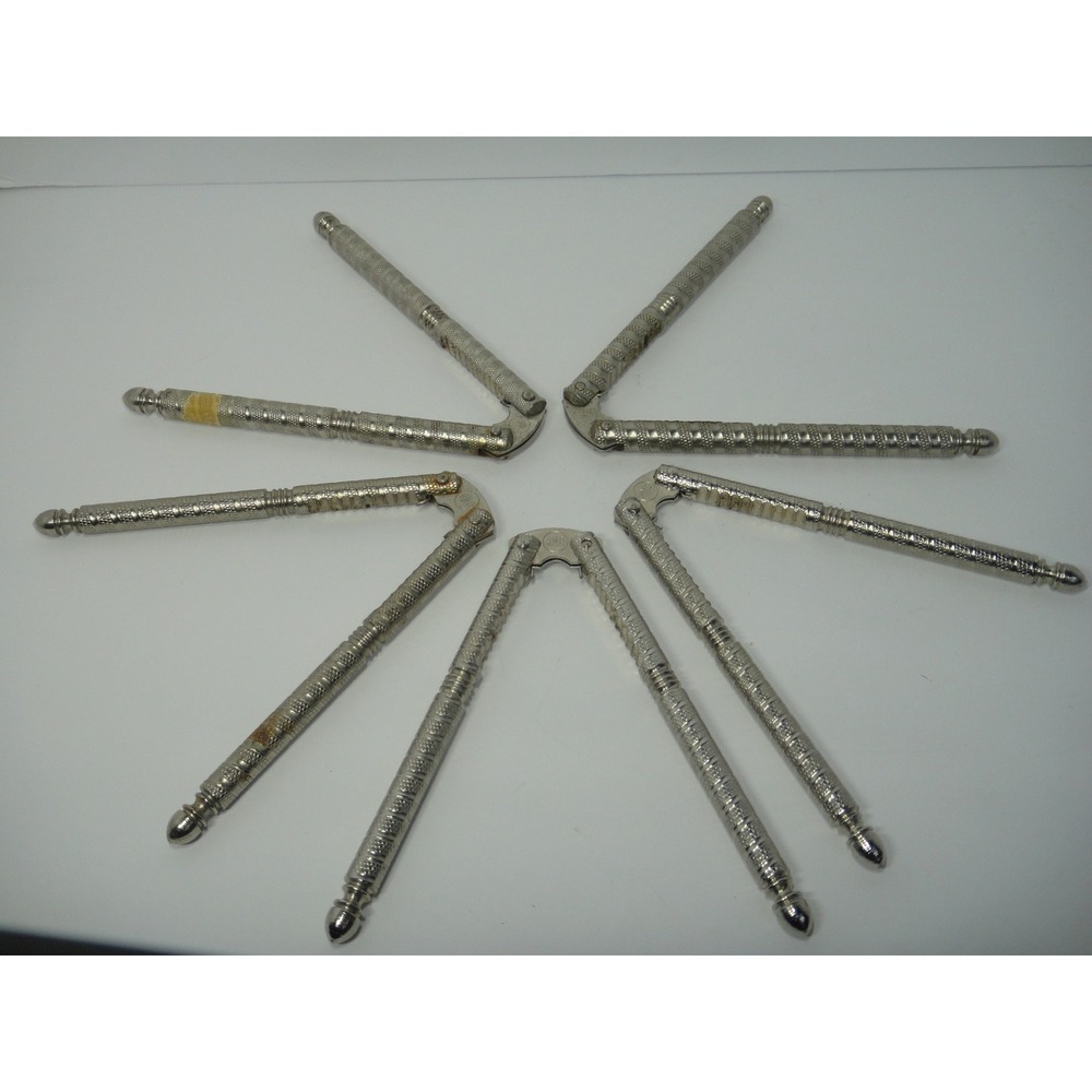 Vintage HMQ Silver Tone Metal Nutcrackers Set of 5 Hinged Textured Handlesn VTG